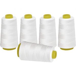 5pcs Bobines de Fils &agrave; Coudre Fil Surjeteuse pour Couture &agrave; la Main ou &agrave; la Machine en Polyester Blanc