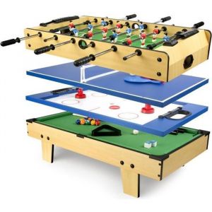 Table de jeu 4 en 1 LEOMARK - Baby-foot Billard Tennis de table Hockey - Jaune - 8 ans et plus