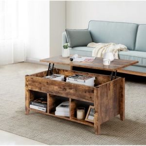 GIANTEX Table Basse Extensible en Bois Table de Salon avec Plateau Relevable et Compartiment Caché Style Industriel