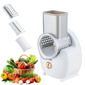 Coupe l&eacute;gumes &eacute;lectrique sans fil 3 en 1 Rechargeable USB R&acirc;pe &agrave; fromage Trancheuse &agrave; l&eacute;gumes &eacute;lectrique avec 3 lames de r&ecirc;ve