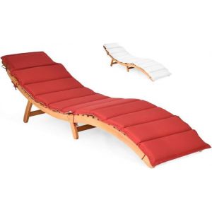 GOPLUS Chaise Longue Pliante-Bain de Soleil en Bois dEucalyptus avec Coussin/Appui-tête Pliable Charge 180 kg 190 x 55 x 52 cm