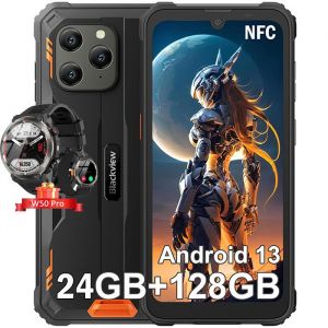 Téléphone Portable Incassable Blackview BV5300 Plus 61 24Go+128Go NFC Orange avec Smartwatch Blackview W50 Pro