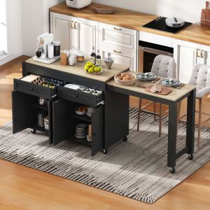 Buffet bas 112-180.5&times;45&times;92.2 cm avec coin repas extensible Buffet de cuisine avec tiroirs Buffet salle a manger en noir