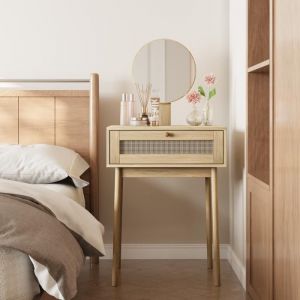Coiffeuse Coiffeuse Rotin Miroir Compacte Chambre Petit Espace Design Bohème Sans Chaise Pratique - Chêne (Sans Chaises)