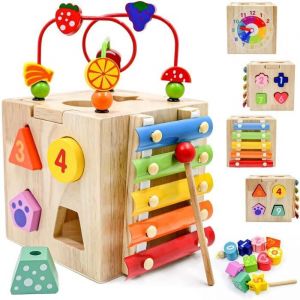 Centre dactivité en Boulier Bois Cube bébéLabyrinthe de perles Montagnes russes Préscolaire Boîte dapprentissage sur léducation