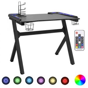 Bonne qualité - Bureau de jeu à LED en forme de Y noir 90x60x75cm - poste de travail meuble informatique DECO M6340850