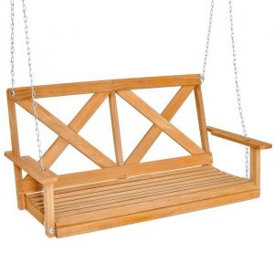 COSTWAY Balancelle de Jardin en Bois Peinture Imperméable 2 Personnes Chaînes Réglables 190-210cm Charge 240 kg pour ArbrePortique