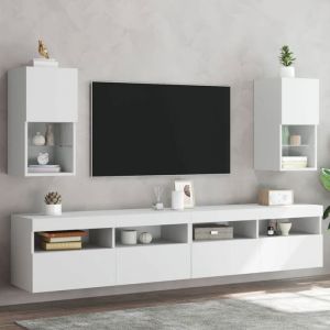 (Blanc)Meubles TV - SIGNOR - Table T&eacute;l&eacute;vision en bois avec lumi&egrave;res LED 2 pcs blanc 305x30x60 cm 730223