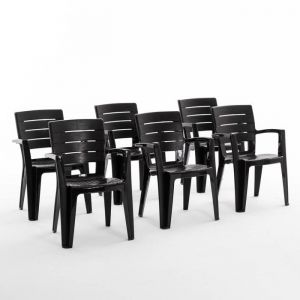 Lot de chaises ANITA en polypropylène renforcé empilables et légères. Usage extérieur (6 Chaises Anthracite)