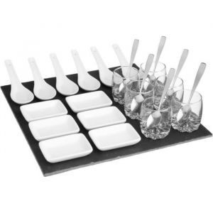 Set Apéritif 25 pièces Carré Ardoise 30cm Blanc
