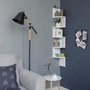 Etag&egrave;re dangle contemporain - Meuble de rangement mural zigzag blanc