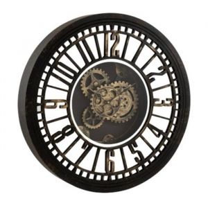 Horloge Murale - PARIS PRIX - M&eacute;canisme Miroir - 60 cm - Noir & Or - Style Moderne