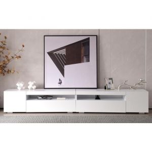 Meuble TV Blanc 240x39x35cm Armoire TV avec Rangement et &eacute;Clairage Led Meuble Tele Led Moderne Convient Au Salon