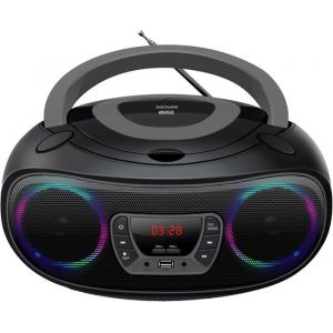 Lecteur CD Portable avec Effets de Lumi&egrave;re Bluetooth Poste CD Enfant Boombox Radio FM AUX TCL212BT Gris