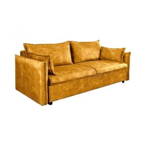 Canap&eacute; droit CALDERO jaune moutarde convertible avec coffre &ndash; Canap&eacute;-lit en velours doux avec rangement int&eacute;gr&eacute;