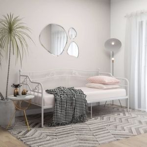 7382•NICE•90x200 cm•Queen Size:Cadre de canapé-lit extensible Lit gigogne Lit Banquette Simple Design Moderne Blanc Métal