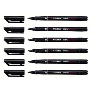 Stylo-feutres OHPen permanent STABILO - Lot de 6 - Pointe moyenne 1mm - Encre ind&eacute;l&eacute;bile noir