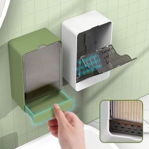 Porte-Savon avec CouvercleBoite Savon Support MuralPorte Savon sans Per&ccedil;ageBac De Vidange Amovible pour LavaboDoucheSalle de