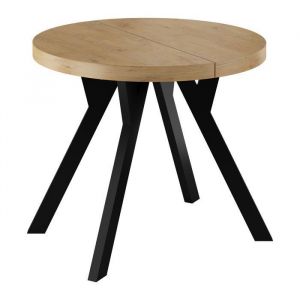 Table Ronde d&eacute;cor LANCELOT &ndash; Extensible de100 &agrave; 200 cm  Balut Home  Pied Central en Y Noir Salle &agrave; Manger Moderne