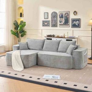 Canap&eacute; dangle en L 264cm gris - Chaise longue sans montage chenille