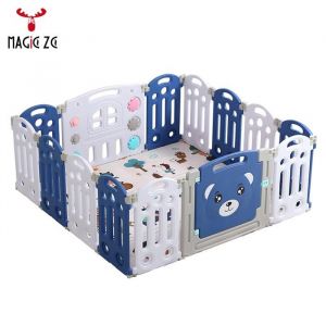 Parc Bébé Plastique 12+2 panneaux - Magic ZC Clôture Pliant de Protection Bébé 156 x 149cm - WL Bleu gris