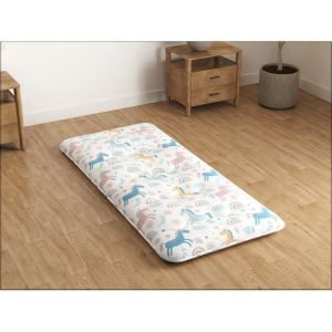 COSTWAY Matelas Futon 90 x 200 CM Surmatelas Amovible Lavable Matelas de Sol Portable avec Sac de Transport Motif Arc-en-Ciel