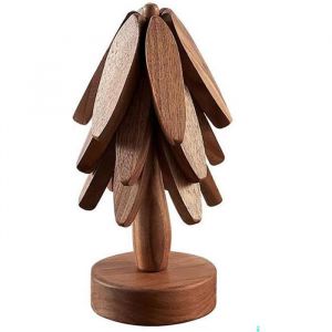 Dessous De Plat en Bois pour Plats ChaudsTapis Isolant Pliable en Forme darbreDessous De Plat en Noyer avec 3 sous-Verres