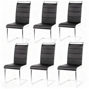 Lot de 6 Chaises de Salle &agrave; Manger VIVOLILVChaise Cantilever Noir + BlancChaises avec Assise rembourr&eacute;e et pi&egrave;tement chrom&eacute;