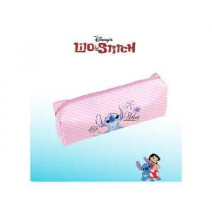 Trousse scolaire Stitch &ndash; Rose ray&eacute; &ndash; Grande capacit&eacute; &ndash; 20 x 5 x 7 cm