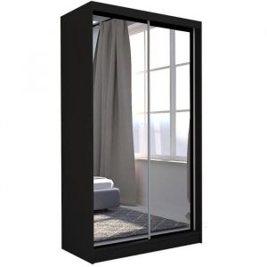 Armoire &agrave; portes coulissantes Debra avec miroir largeur 120 cm couleur noire