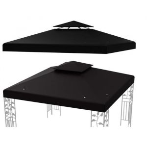 Toile pour Tonnelle 3x3 - RELAX4LIFE - Double Toit Ventil&eacute; - Polyester Imperm&eacute;able - Protection Solaire - Toit de Rechange - Noir