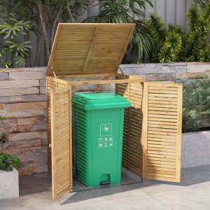 Cache Poubelles de Jardin - RELAX4LIFE - 120 L - en Bois dEpicéa - Couvercle à Rabat - Chaîne en Métal - Porte Verrouillable