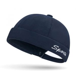 BonnetCasquette sans Visi&egrave;re Roul&eacute; Chapeau BrimlessBonnet Bob Homme Femme Marin R&eacute;tro en Coton avec Bord Roul&eacute;-Bleu