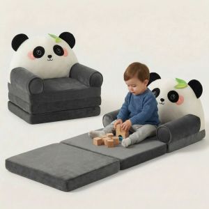 Canap&eacute; enfant pliable 2 en 1 Panda - Se transforme en lit assise moelleuse id&eacute;al pour les chambres denfants - Design ergonomique