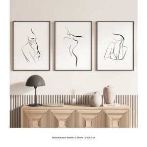 Lot de 3 Affiches / Posters Triptyque - Femmes Abstrait 3617689994833 - Bordure Noire et Blanche - 3 Affiches - 21x297 cm (Cadres