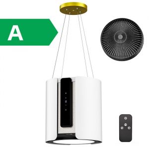 FIREGAS Hotte îlot Centrale 450m ³/ h 38cm - Hotte Aspirante 4 Vitesses - Hotte Suspendue Recyclage -Blanche-Classe énergétique A