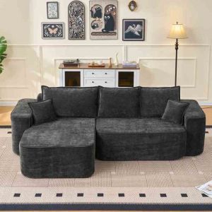 Canap&eacute; dangle en L 264cm noir - Chaise longue sans montage chenille