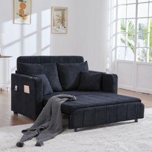 Canapé convertible 2 places Petit canapé de salon pliable Canapé moderne avec USBporte-gobelet et rangementChenillenoir