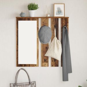 Moderne Porte-manteau mural - Portant &agrave; V&ecirc;tements avec &eacute;tag&egrave;re Montage mural avec miroir Bois ancien 84 x 10 x 80 cm@FR(8845100)