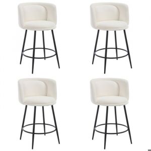 DAYALANE Lot de 4 Tabouret de Bar en Chenille Chaise de Bar Design Haute avec Repose-Pieds Chaise de Comptoir et Cuisine Blanc