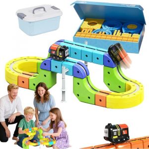Circuit Voiture Enfant 3 Ans Module 3D Magn&eacute;tique 62 Pi&egrave;ces Train &Eacute;lectrique Anti-Gravity Avec Cubes Embo&icirc;tables Pistes Flexibles