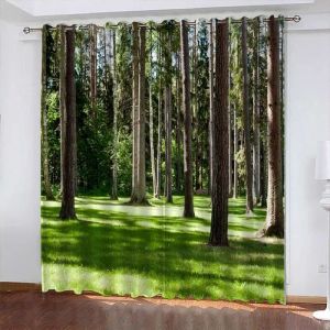 Rideaux Occultants Thermique Et Phonique paysage Grand arbre prairie Rideaux Exterieurs Pour Terrasse 60x120cm Rideau[Z701]