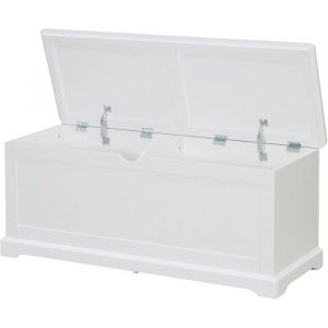 Banc &agrave; chaussures blanc coffre rangement MDF laqu&eacute; abattant meuble entr&eacute;e chambre meuble de rangement 112x40x45cm