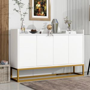 Commode  Buffet avec pieds en métal doré  120 x 30 x 80 cm Buffet moderne de style minimaliste 4 portes  Blanc