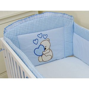 Tour de lit bébé 140 x 70 complet  Blau pour garçon - Lours avec un cœur.