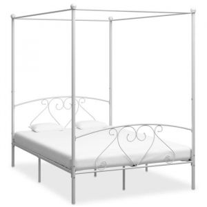 8633*JILI*160x200 cm•Cadre de lit 2 personnes Lit Double Enfant Adulte Contemporain à baldaquin Blanc Métal 160