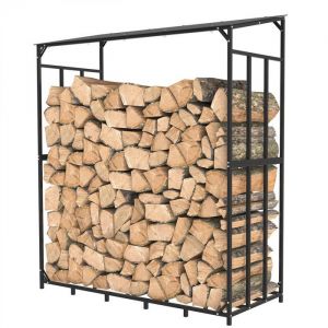 Abri Bûche Extérieur Bois Jardin - Rangement Bois de Chauffage 156.5x60x176.5cm Étagère en Métal pour Bois de Cheminée Noir