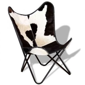 Fauteuil salonChaise de salon papillon - VIDAXL - Noir et - VIDAXL - Blanc cuir de vache 74x66x90 cm CC9512249