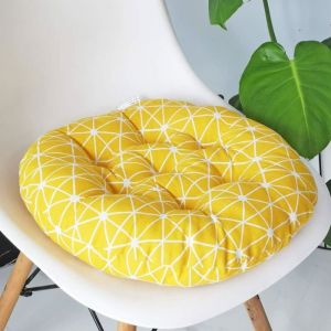 40&times;40cm-Coussin de chaise rond doux de style boh&egrave;me &ndash; 406 cm de diam&egrave;tre motif quadrill&eacute; jaune id&eacute;al pour le jardin la