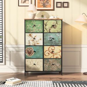 Commode &agrave; 8 tiroirs Commode Vintage Casier de rangement Armoire de Rangement Commode en Bois Buffet Salon Meuble TV Garde-robe